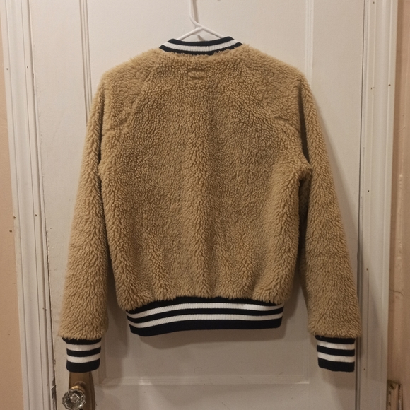 MOTHER Beige Teddy Letterman Snap women's Bomber Jacket in More Than a Feeling - Picture 7 of 16